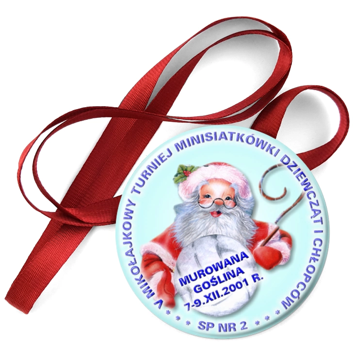 przypinka medal V Mikołajkowy Turniej Minisiatkówki Dziewcząt i Chłopców