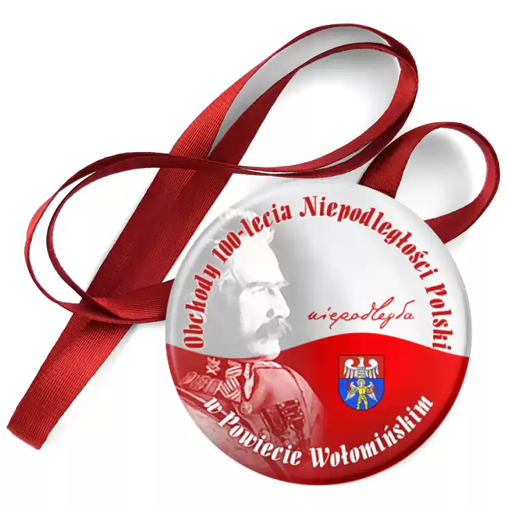 przypinka medal 100-lecie Niepodległości Polski w Powiecie Wołomińskim