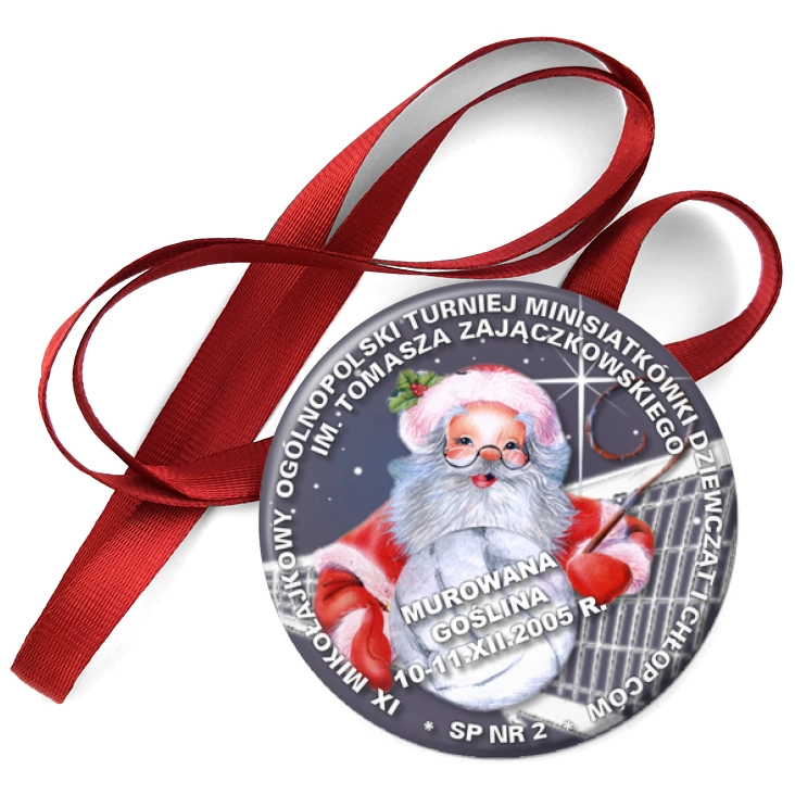 przypinka medal IX Mikołajkowy Turniej Minisiatkówki Dziewcząt i Chłopców