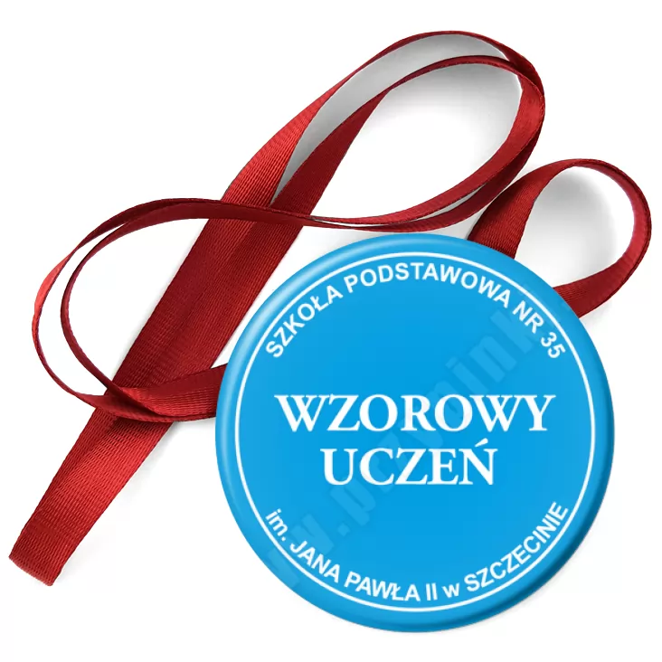 przypinka medal Wzorowy Uczeń SP35 Szczecin - niebieski