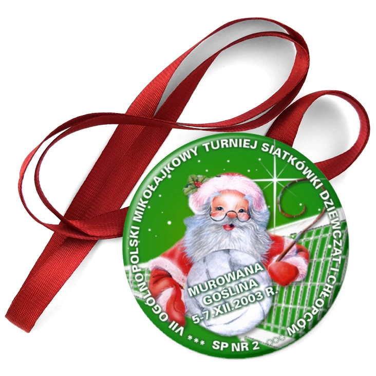 przypinka medal VII Mikołajkowy Turniej Minisiatkówki Dziewcząt i Chłopców