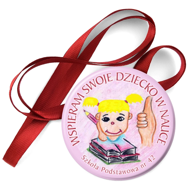 przypinka medal Wspieram swoje dziecko w nauce - dziewczynka