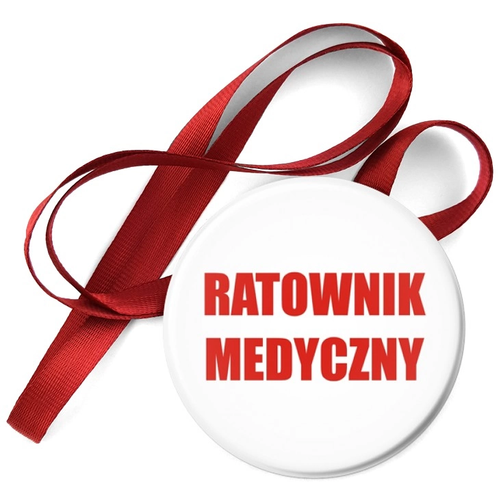 przypinka medal Ratownik Medyczny czerwony napis