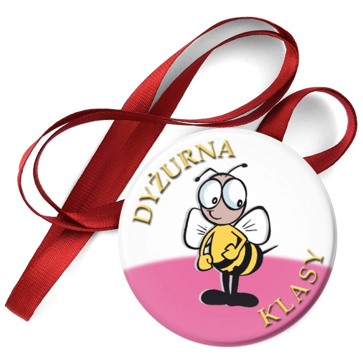 przypinka medal Dyżurna klasy różowe tło