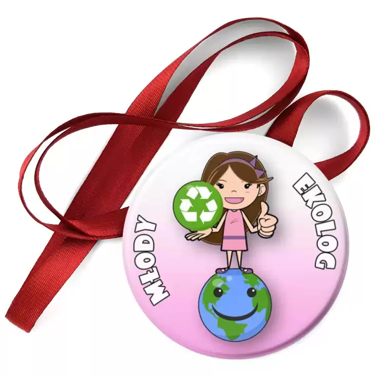 przypinka medal Młody Ekolog dziewczyna na globie