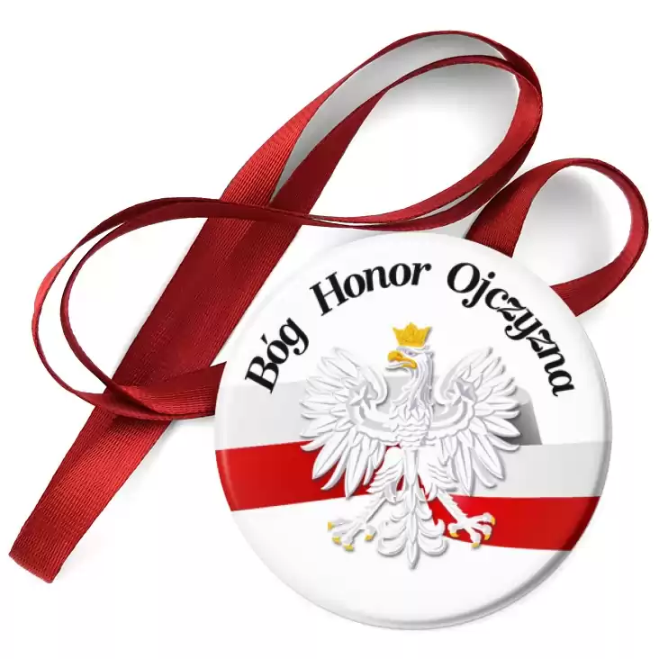 przypinka medal Bóg Honor Ojczyzna Orzeł z biało-czerwoną wstęgą