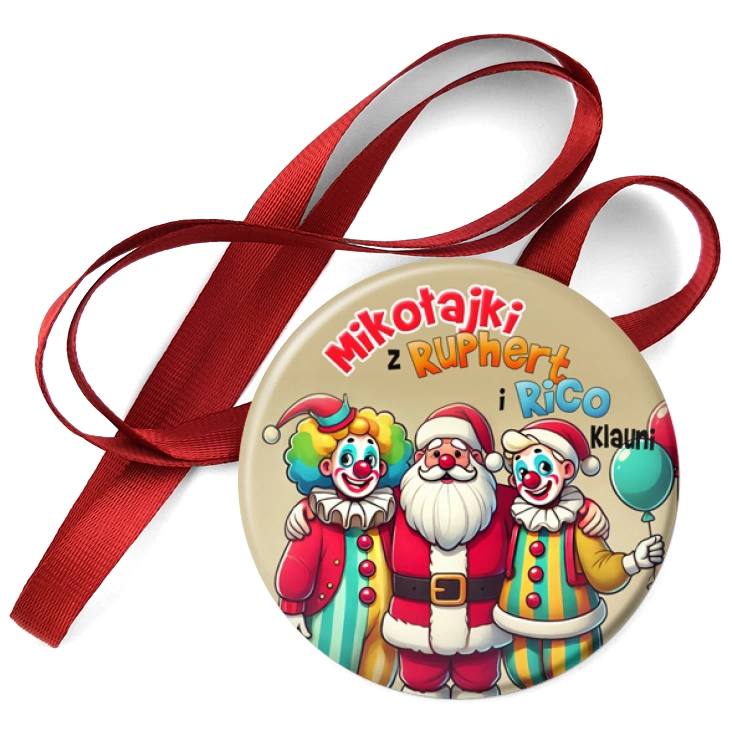 przypinka medal Ruphert i Rico Klauni ze św. Mikołajem