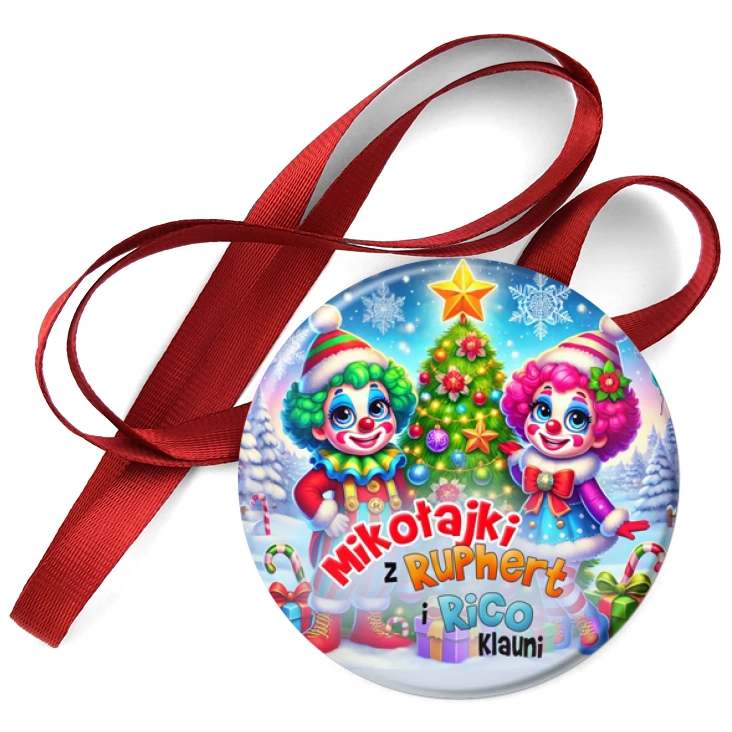 przypinka medal Ruphert i Rico Klauni Para klaunów przy choince
