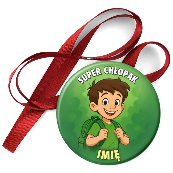 przypinka medal Super chłopak na zielonym tle