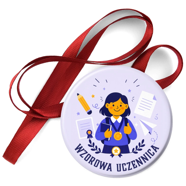 przypinka medal Wzorowa uczennica na lawendowym tle