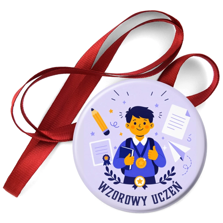 przypinka medal Wzorowy uczeń na lawendowym tle