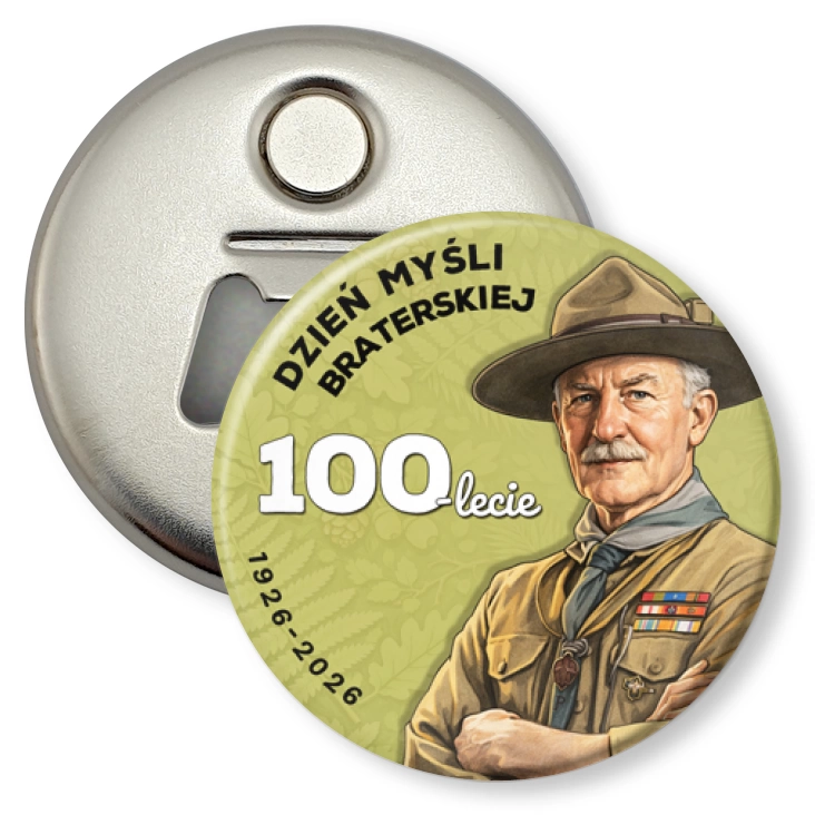 przypinka otwieracz-magnes 100-lecie DMB Robert Boden Powell