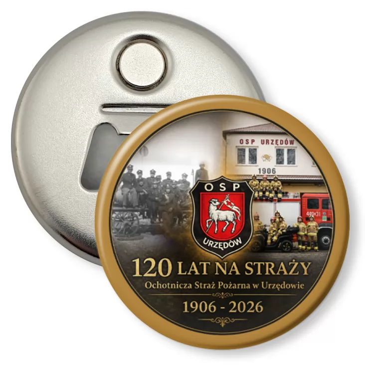 przypinka otwieracz-magnes 120 lat OSP Urzędów