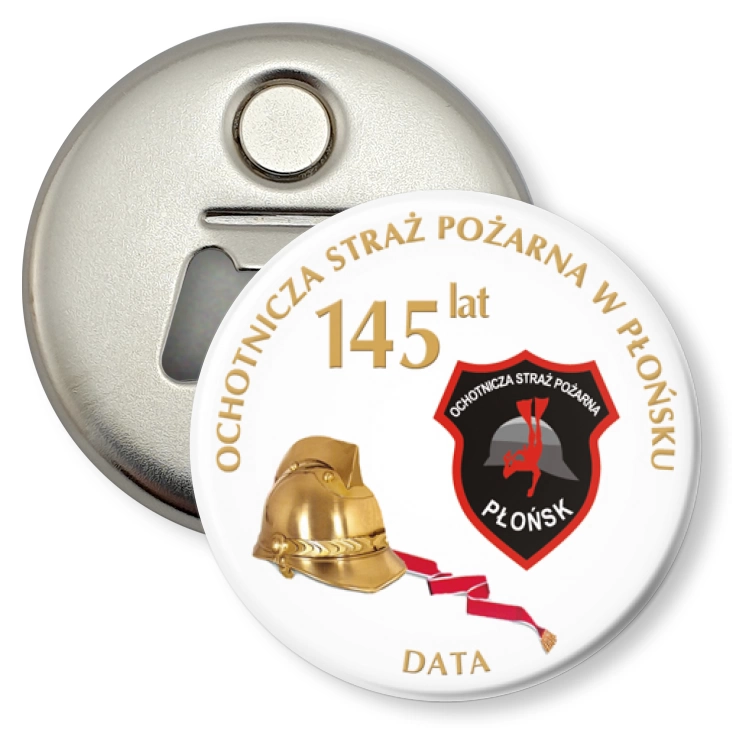przypinka otwieracz-magnes 145 lat OSP w Płońsku