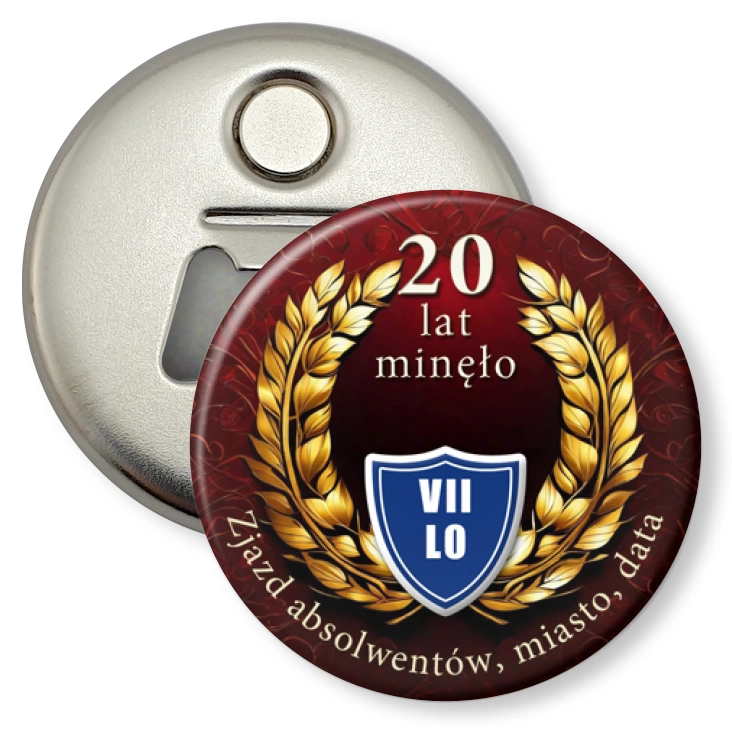 przypinka otwieracz-magnes 20 lat minęło zjazd absolwentów