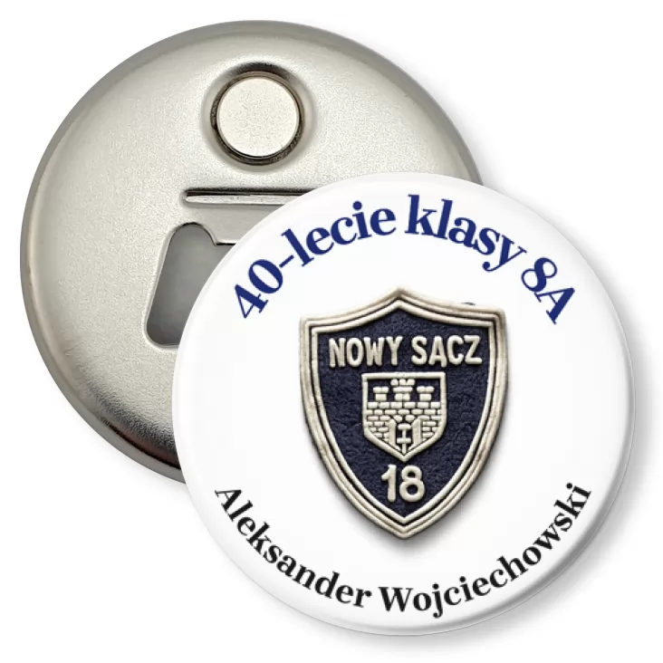 przypinka otwieracz-magnes 40-lecie klasy 8A SP18 Nowy Sącz