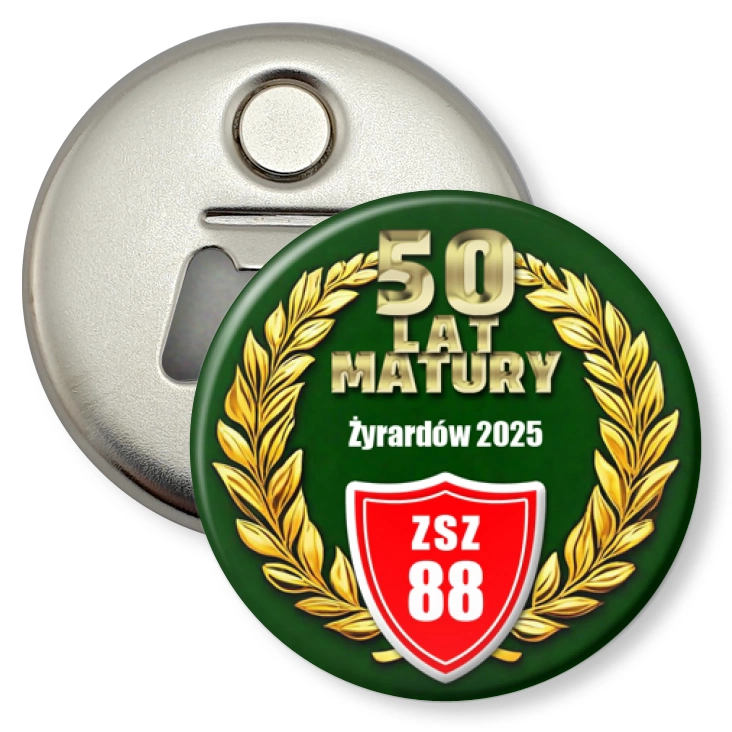 przypinka otwieracz-magnes 50 lat Matury ZSZ 88