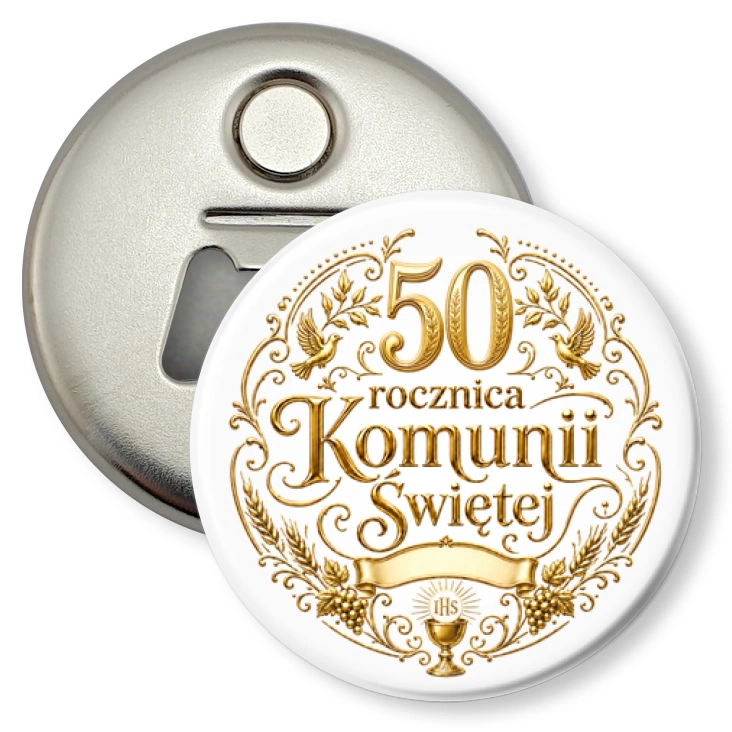 przypinka otwieracz-magnes 50 rocznica Pierwszej Komunii Świętej