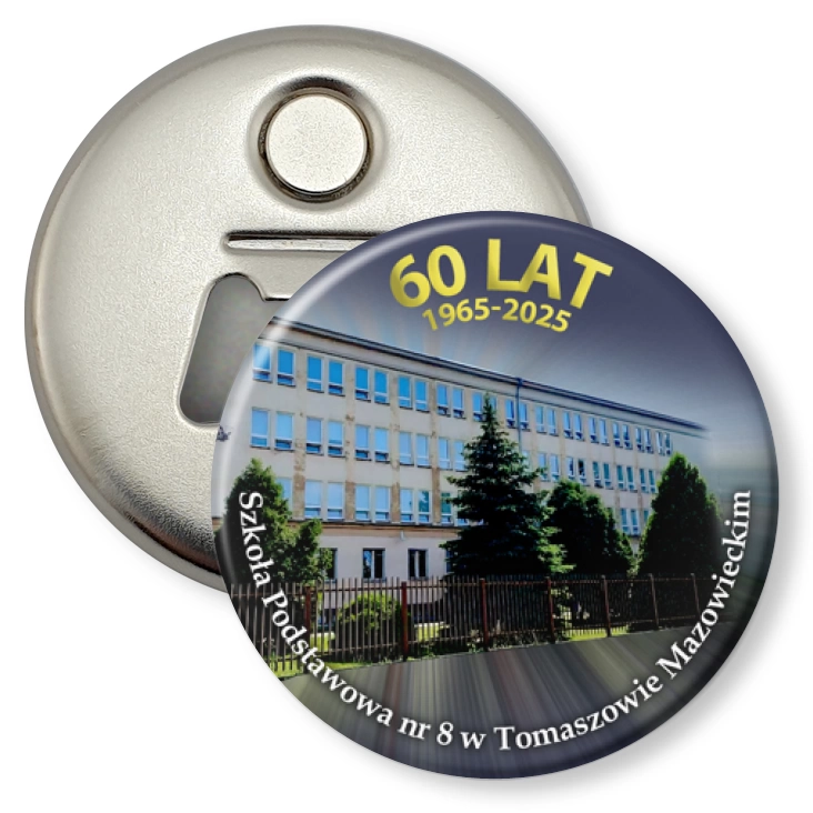 przypinka otwieracz-magnes 60 lat SP60 w Tomaszowie Mazowieckim
