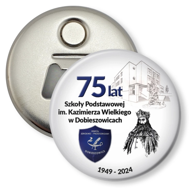 przypinka otwieracz-magnes 75 lat SP w Dobieszowicach