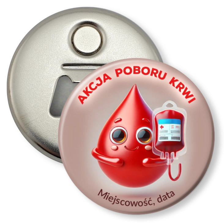 przypinka otwieracz-magnes Akcja poboru krwi