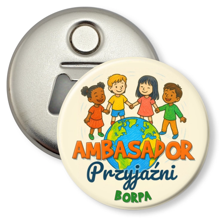 przypinka otwieracz-magnes Ambasador przyjaźni