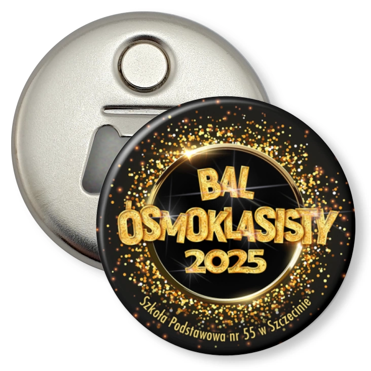 przypinka otwieracz-magnes Bal Ósmoklasisty 2025 SP 55 Szczecin