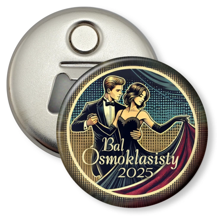przypinka otwieracz-magnes Bal ósmoklasisty w stylu pop art