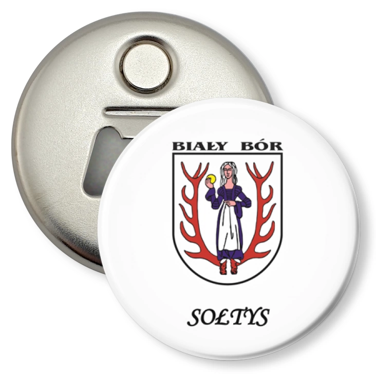 przypinka otwieracz-magnes Biały Bór Sołtys