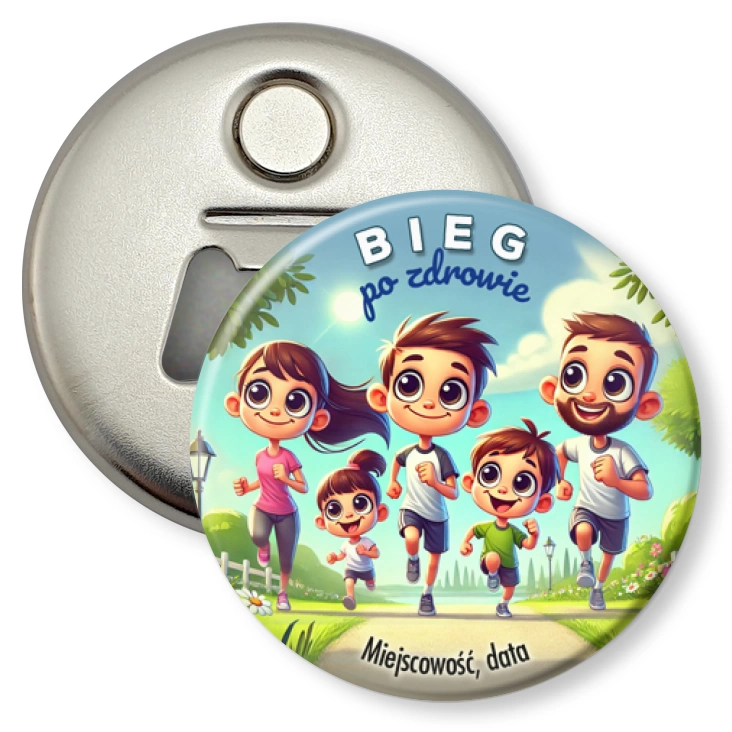 przypinka otwieracz-magnes Bieg po zdrowie