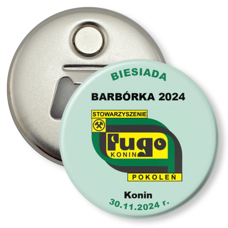 przypinka otwieracz-magnes Biesiada Barbórka 2024 Konin