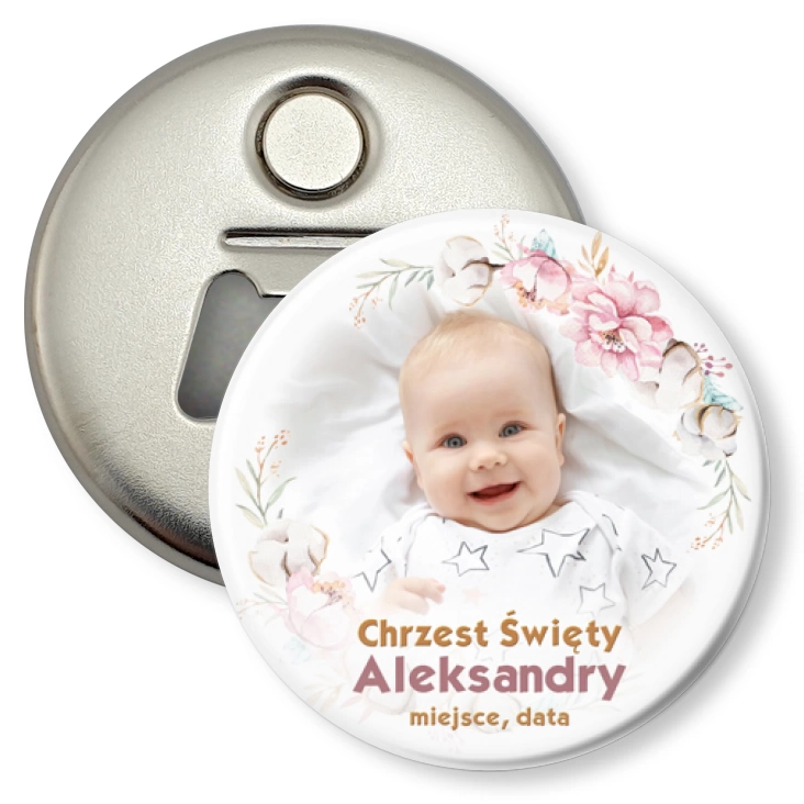 przypinka otwieracz-magnes Chrzest Święty Imienny