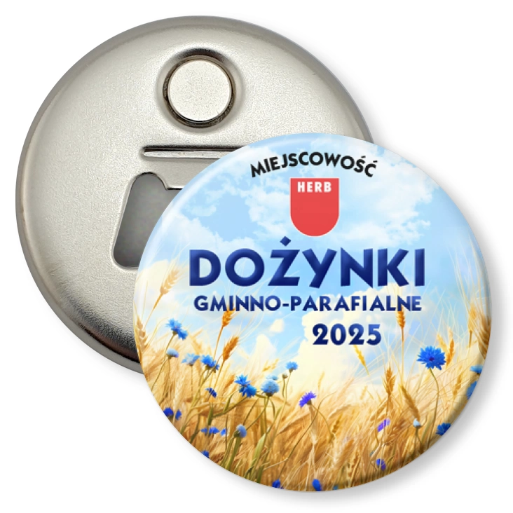 przypinka otwieracz-magnes Dożynki zboże i chabry