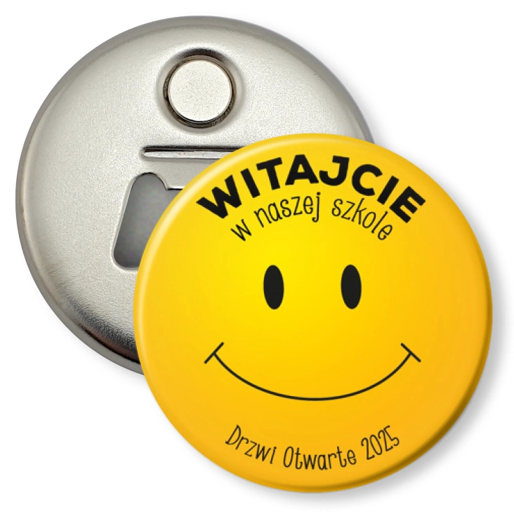 przypinka otwieracz-magnes Drzwi Otwarte Witajcie w naszej szkole