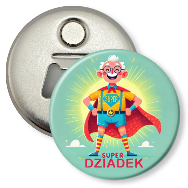 przypinka otwieracz-magnes Dziadek superbohater