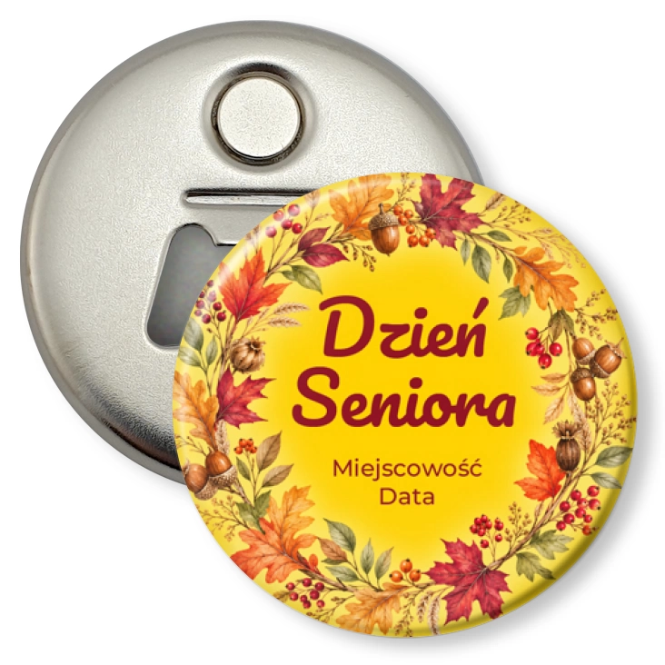 przypinka otwieracz-magnes Dzień Seniora jesienny wieniec