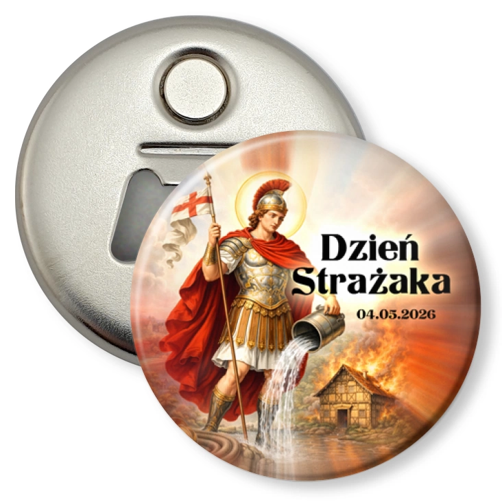 przypinka otwieracz-magnes Dzień Strażaka Patron strażaków św. Florian