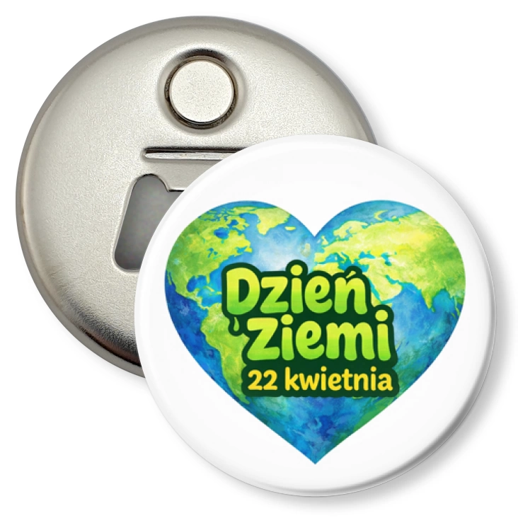 przypinka otwieracz-magnes Dzień Ziemi - globa jak serce