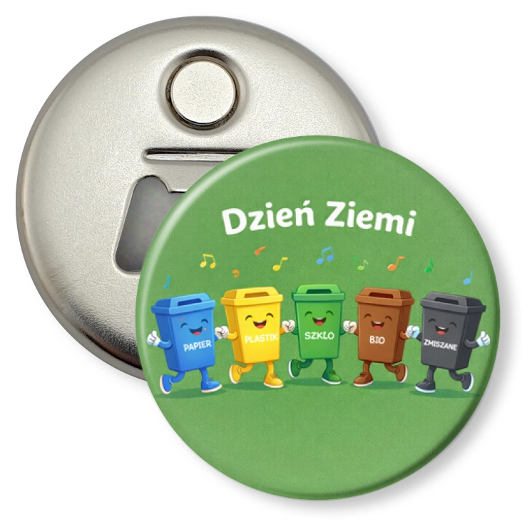 przypinka otwieracz-magnes Dzień Ziemi - segregacja odpadów