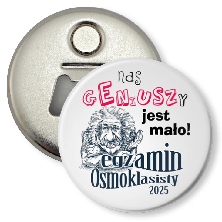 przypinka otwieracz-magnes Egzamin Ósmoklasisty Albert Einstein