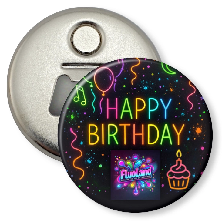 przypinka otwieracz-magnes Fluoland Happy Birthday