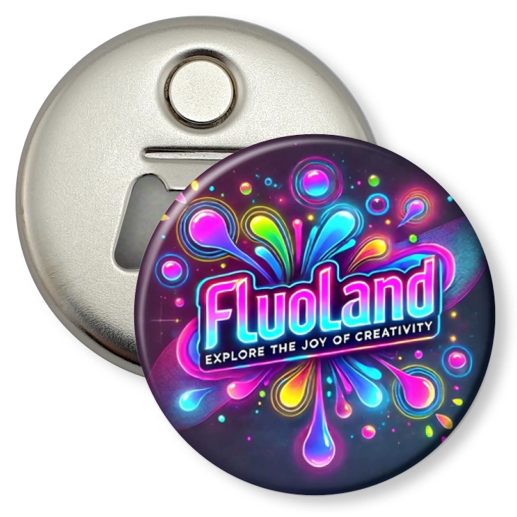 przypinka otwieracz-magnes Fluoland logo