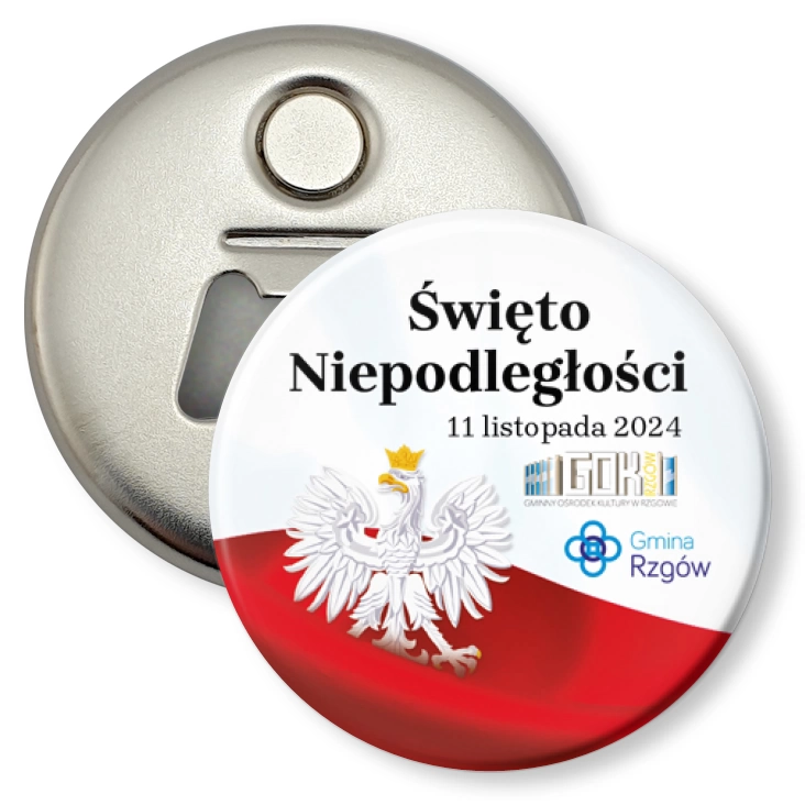 przypinka otwieracz-magnes Gmina Rzgów Święto Niepodległości