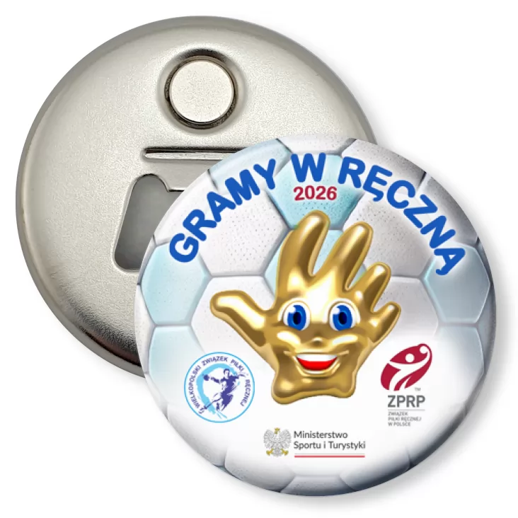 przypinka otwieracz-magnes Gramy w ręczną 2026