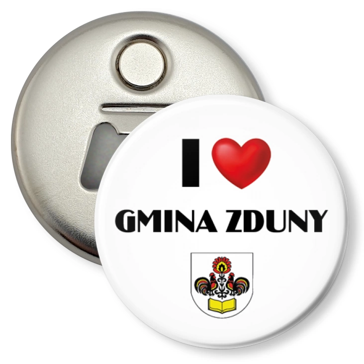 przypinka otwieracz-magnes I love Gmina Zduny