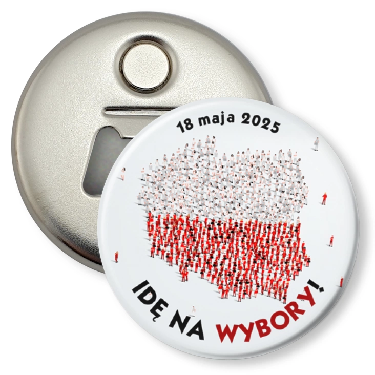 przypinka otwieracz-magnes Idę na wybory Polska wyborcy