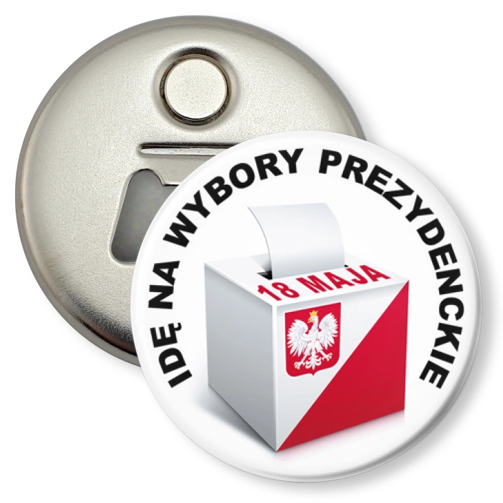 przypinka otwieracz-magnes Idę na wybory prezydenckie