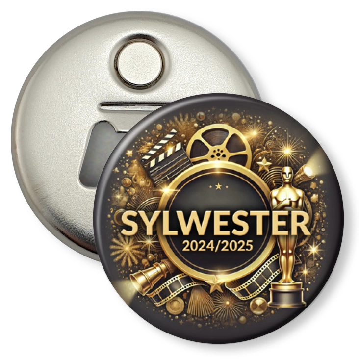 przypinka otwieracz-magnes Impreza sylwestrowa w stylu Hollywood