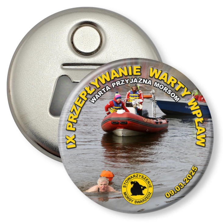 przypinka otwieracz-magnes IX Przepływanie Warty Wpław