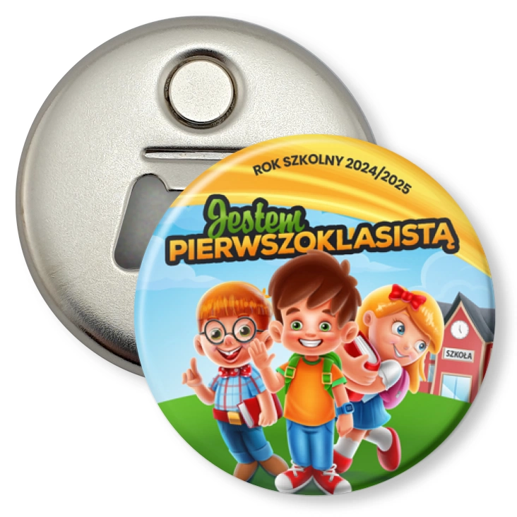 przypinka otwieracz-magnes Jestem pierwszoklasistą z trójką dzieci